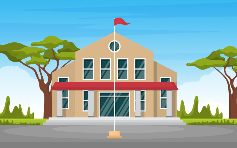学校建筑公园-光栅插图