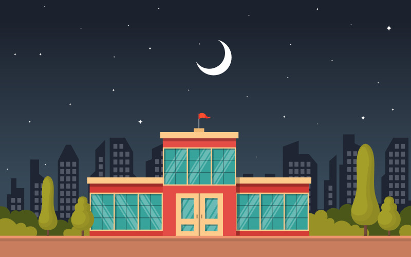 夜校景观-光栅插图