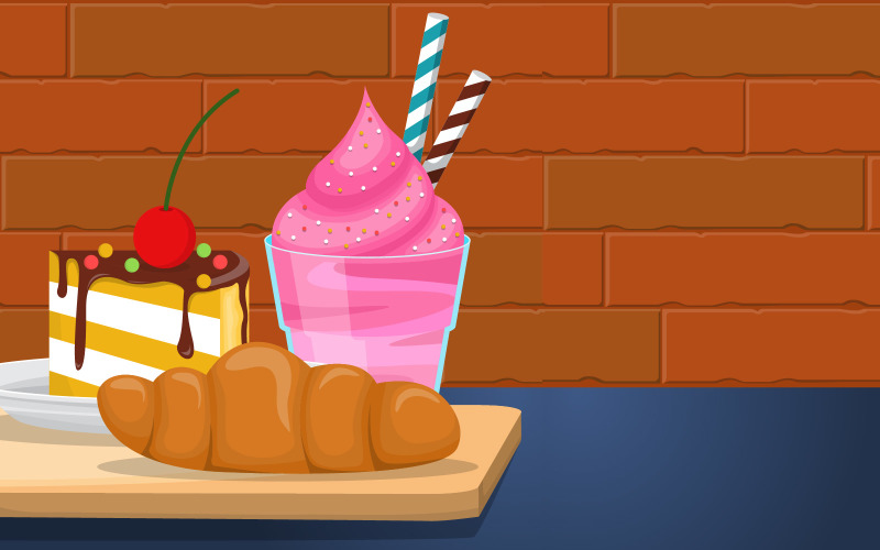 Download Иллюстрация "Bread Cake Ice Cream - Illustration" / Bread Cake Ice Cream - Illustration - Иллюстрация на тему графика bread,cake,ice,cream,food,photography,tasty,wooden,table,vector,illustration,concept,design,yummy,delicious,eat,cafe,restaurant,gourmet,glass