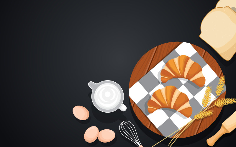 Download Иллюстрация "Bread Food Utensil - Illustration" / Bread Food Utensil - Illustration - Иллюстрация на тему графика bread,food,utensil,cooking,black,table,kitchen,backdrop,illustration,vector,milk,whisk,wheat,croissants,rolling pin,coconut,water,background,equipment,eat