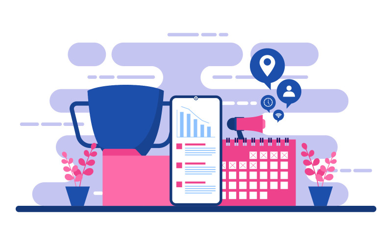 Download Иллюстрация "Digital Commerce Marketing - Illustration" / Digital Commerce Marketing - Illustration - Иллюстрация на тему графика digital,marketing,commerce,mobile,internet,web,promotion,analysis,illustration,vector,business,company,website,template,flat,page,banner,landing,concept,graphic