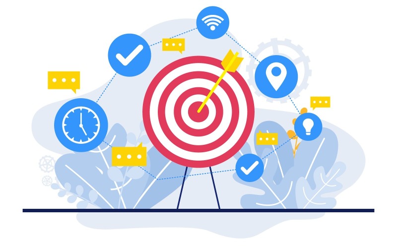 Download Иллюстрация "Digital Marketing Mobile - Illustration" / Digital Marketing Mobile - Illustration - Иллюстрация на тему графика bullseye,digital,marketing,commerce,mobile,web,analysis,design,illustration,vector,business,company,website,template,flat,page,banner,landing,concept,background