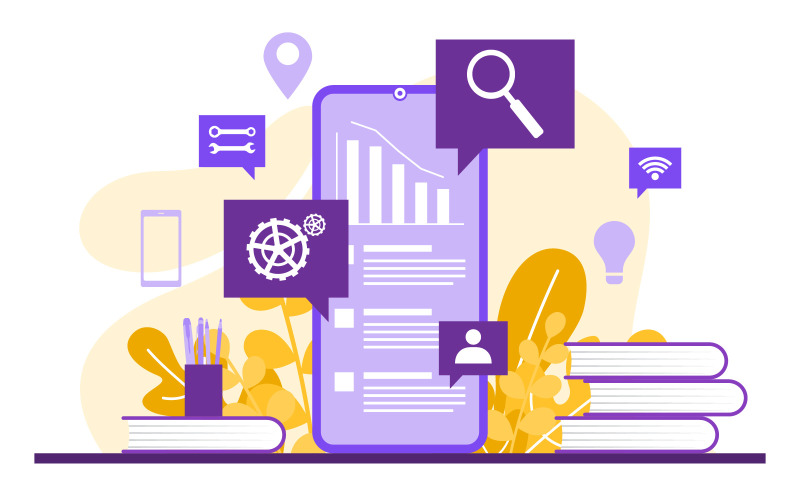 Download Иллюстрация "Digital Mobile Marketing - Illustration" / Digital Mobile Marketing - Illustration - Иллюстрация на тему графика digital,marketing,commerce,mobile,shopping,internet,web,analysis,illustration,vector,business,company,website,template,flat,page,banner,landing,concept,graphic