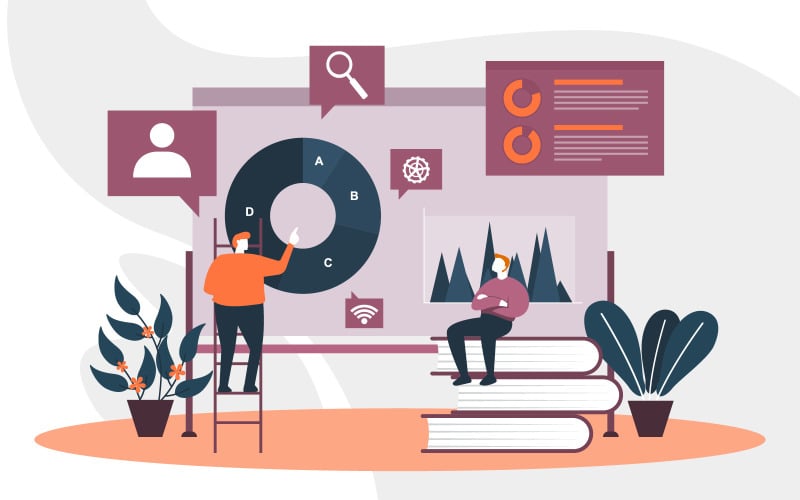 Download Иллюстрация "Digital Web Analysis - Illustration" / Digital Web Analysis - Illustration - Иллюстрация на тему графика people,digital,marketing,commerce,mobile,internet,web,analysis,illustration,vector,business,company,website,template,flat,page,banner,landing,concept,graphic