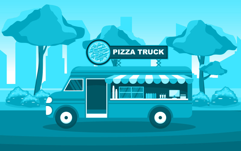Download Иллюстрация "Fast Pizza Truck - Illustration" / Fast Pizza Truck - Illustration - Иллюстрация на тему графика pizza,fast,food,truck,van,car,vehicle,street,shop,vector,illustration,merchant,delivery,design,service,outdoor,festival,business,park,event