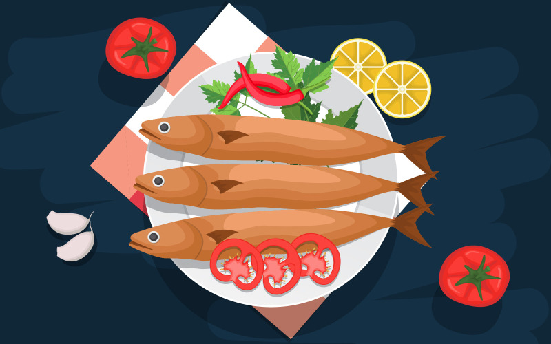 Fischgemüse Essen - Illustration