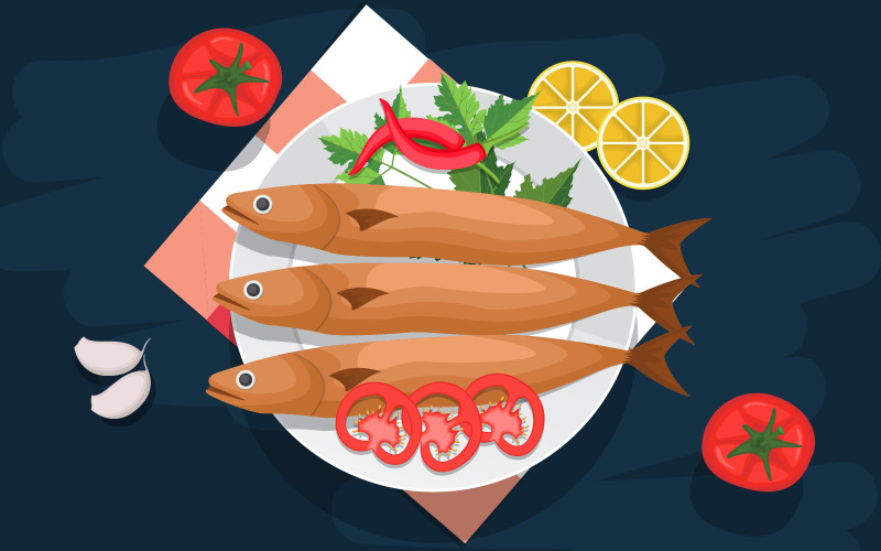 Download Иллюстрация "Fish Vegetables Food - Illustration" / Fish Vegetables Food - Illustration - Иллюстрация на тему графика fish,vegetables,food,photography,delicious,tasty,menu,on,table,vector,illustration,concept,design,yummy,eat,cafe,restaurant,gourmet,dish,meal