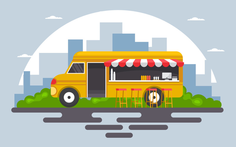 Download Иллюстрация "Food Truck Car - Illustration" / Food Truck Car - Illustration - Иллюстрация на тему графика food,truck,van,vehicle,street,shop,city,vector,illustration,merchant,delivery,design,service,outdoor,festival,business,park,event,vendor,hipster
