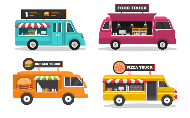 Download Иллюстрация "Food Truck Set - Illustration" / Food Truck Set - Illustration - Иллюстрация на тему графика food,truck,van,car,vehicle,transportation,street,shop,set,vector,illustration,merchant,delivery,design,service,outdoor,festival,business,park,event