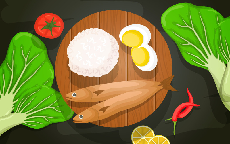 Fotografia de arroz de peixe - ilustração
