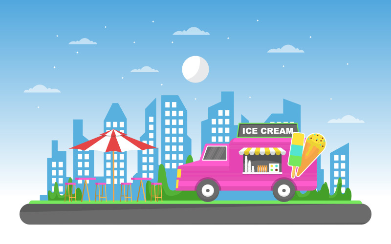 Download Иллюстрация "Ice Cream Food Truck - Illustration" / Ice Cream Food Truck - Illustration - Иллюстрация на тему графика ice,cream,food,truck,van,car,vehicle,street,shop,vector,illustration,merchant,delivery,design,service,outdoor,festival,business,park,event