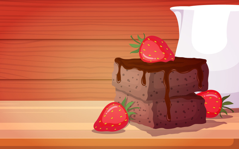 Jahodový brownies dort - ilustrace
