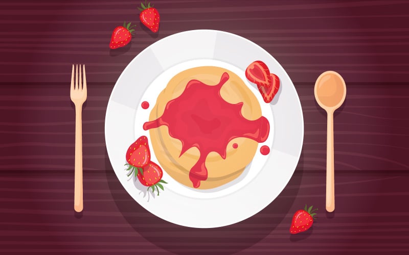 Download Иллюстрация "Pancake Strawberry Jam - Illustration" / Pancake Strawberry Jam - Illustration - Иллюстрация на тему графика pancake,strawberry,jam,syrup,food,photography,tasty,menu,table,vector,illustration,concept,design,yummy,delicious,eat,cafe,restaurant,gourmet,dish
