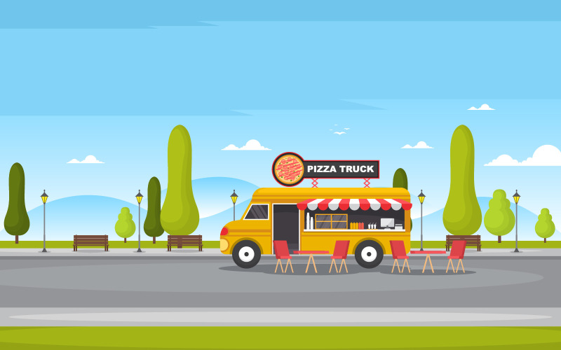 Download Иллюстрация "Pizza Truck Food - Illustration" / Pizza Truck Food - Illustration - Иллюстрация на тему графика pizza,fast,food,truck,van,car,vehicle,street,shop,vector,illustration,merchant,delivery,design,service,outdoor,festival,business,park,event