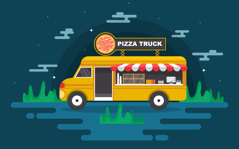 Download Иллюстрация "Pizza Truck Shop - Illustration" / Pizza Truck Shop - Illustration - Иллюстрация на тему графика pizza,fast,food,truck,van,car,vehicle,street,shop,vector,illustration,merchant,delivery,design,service,outdoor,festival,business,park,event