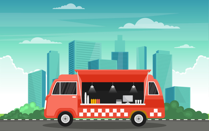 Download Иллюстрация "Street Food Shop - Illustration" / Street Food Shop - Illustration - Иллюстрация на тему графика food,truck,van,vehicle,street,shop,city,vector,illustration,merchant,delivery,design,service,outdoor,festival,business,park,event,vendor,hipster
