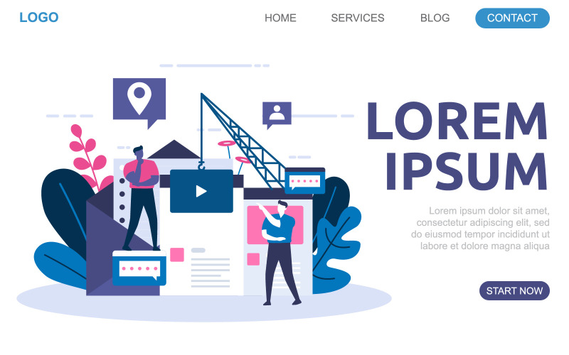 Download Иллюстрация "Development Web Project - Illustration" / Development Web Project - Illustration - Иллюстрация на тему графика people,build,website,design,web,page,project,development,illustration,vector,company,corporate,shop,online,business,money,crane,play,button,video