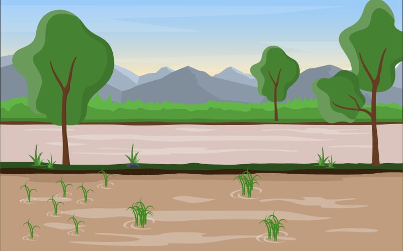 Download Иллюстрация "Field Paddy Plantation - Illustration" / Field Paddy Plantation - Illustration - Иллюстрация на тему графика asian,rice,field,paddy,plantation,agriculture,landscape,illustration,vector,farmer,village,farm,road,background,hills,path,asia,dirt,garden,hut