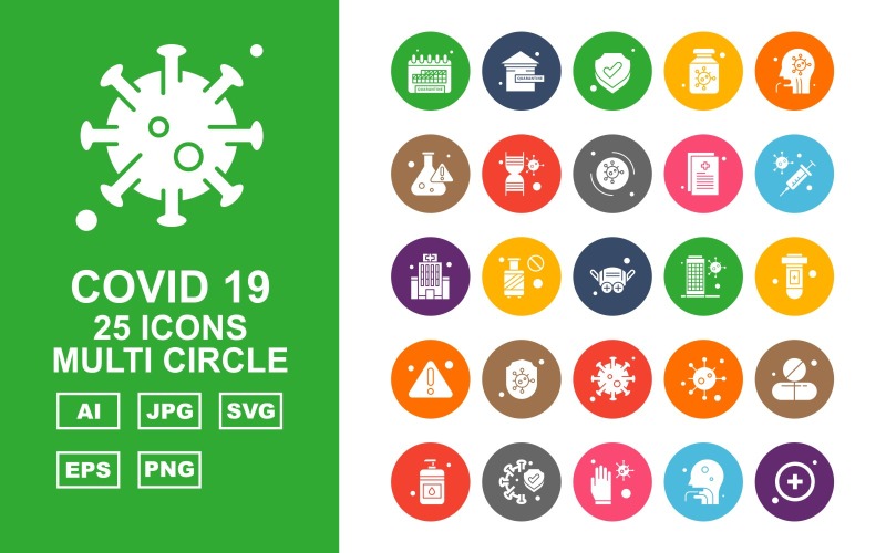 25 Premium Covid 19 Multi Circle Icon Set
