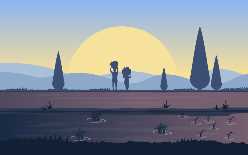 Download Иллюстрация "Morning Farmer Agriculture - Illustration" / Morning Farmer Agriculture - Illustration - Иллюстрация на тему графика morning,asian,farmer,rice,field,paddy,plantation,agriculture,illustration,vector,village,landscape,farm,road,background,hills,path,asia,dirt,garden