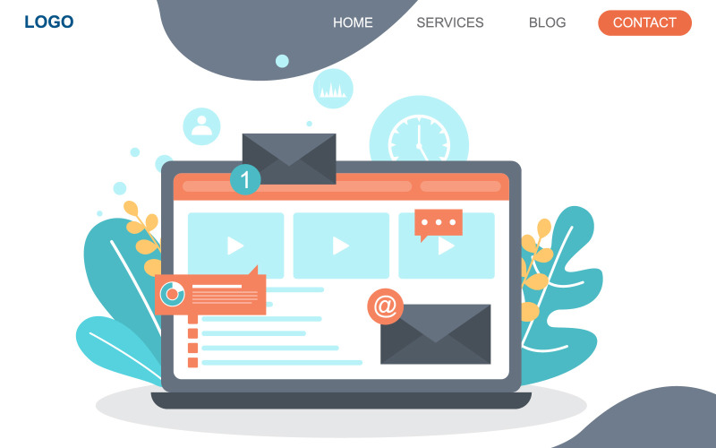 Download Иллюстрация "Web Page Project - Illustration" / Web Page Project - Illustration - Иллюстрация на тему графика create,build,website,design,web,page,project,development,illustration,vector,desktop,message,email,notification,people,chart,graph,time,icon,company