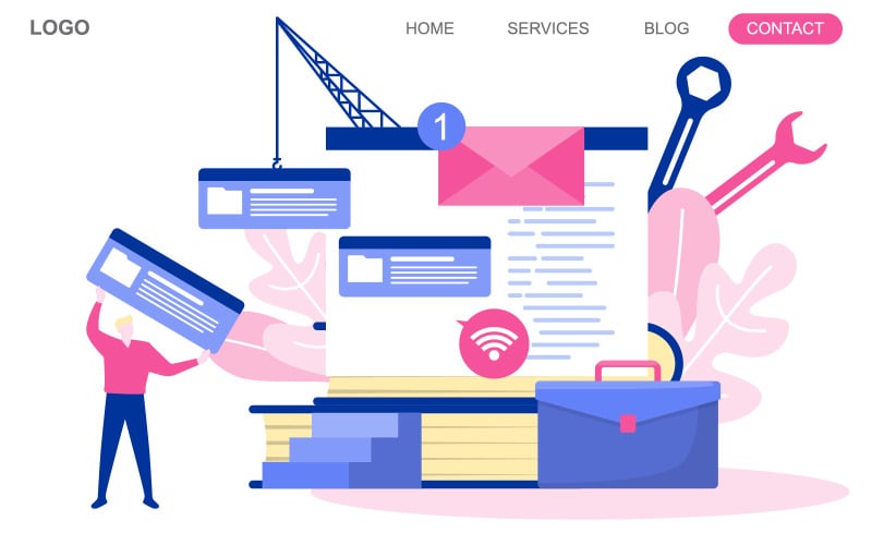 Download Иллюстрация "Website Design Project - Illustration" / Website Design Project - Illustration - Иллюстрация на тему графика people,build,website,design,web,page,project,development,illustration,vector,company,corporate,shop,online,business,money,notification,envelope,connection,network