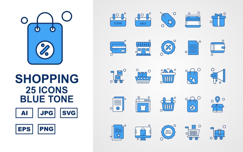 Conjunto de iconos de paquete de tono azul de compras premium 25