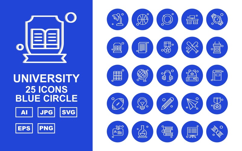 Ensemble d'icônes 25 Premium University Blue Circle
