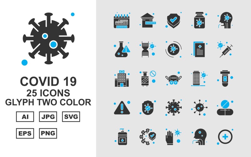 25 Ensemble d'icônes bicolores premium Covid 19 Glyph