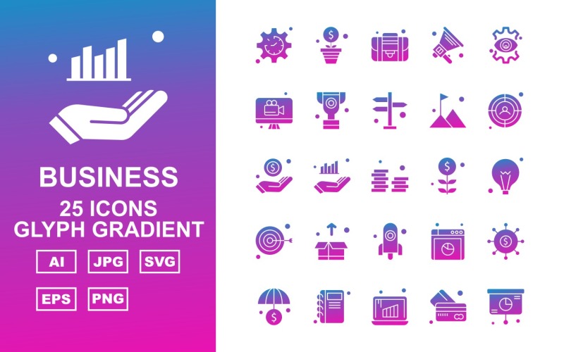 25 Premium Business Glif Degrade Simge Seti