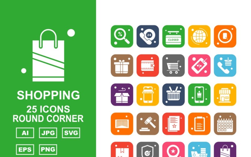 25 Premium Business Round Corner Icon Set