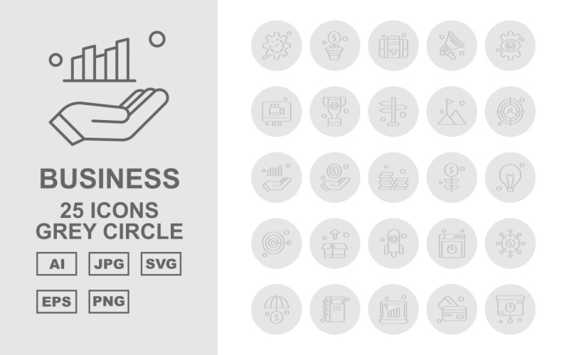 25 Premium İş Gri Daire Icon Set
