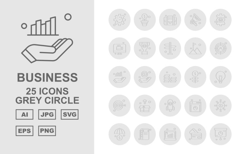 25 set di icone cerchio grigio Premium Business
