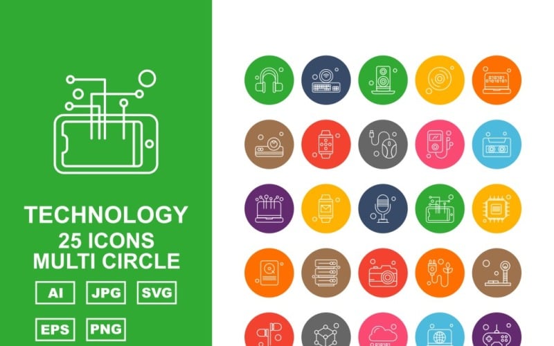 25 Set di icone Premium Shopping Multi Circle Pack
