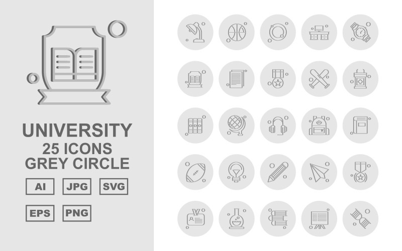 25高级大学灰色圆圈图标集
