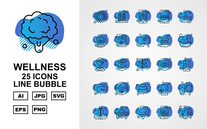 Набор из 25 пузырей Premium Wellness Line Bubble Icon Set