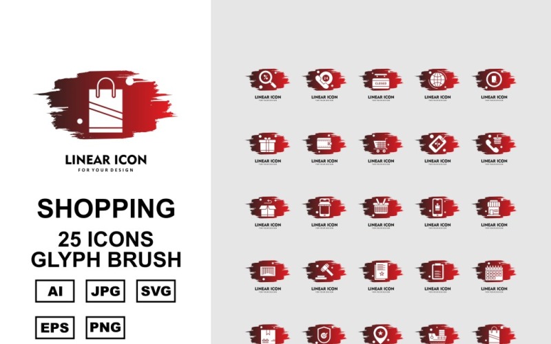 Download Набор иконок "25 Premium Business Glyph Brush Icon Set" / 25 Premium Business Glyph Brush Icon Set - Набор иконок на тему business label,ship,bag,box,document,best offer,trolley,shop,gift,credit card,percentage,wallet,cart,basketicon,icons