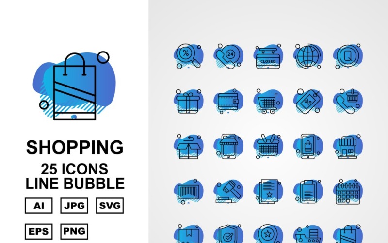 Download Набор иконок "25 Premium Business Line Bubble Icon Set" / 25 Premium Business Line Bubble Icon Set - Набор иконок на тему business label,ship,bag,box,document,best offer,trolley,shop,gift,credit card,percentage,wallet,cart,basketicon,icons