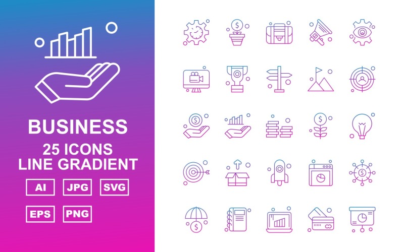 Download Набор иконок "25 Premium Business Line Gradient Icon Set" / 25 Premium Business Line Gradient Icon Set - Набор иконок на тему business label,ship,bag,box,document,best offer,trolley,shop,gift,credit card,percentage,wallet,cart,basketicon,icons
