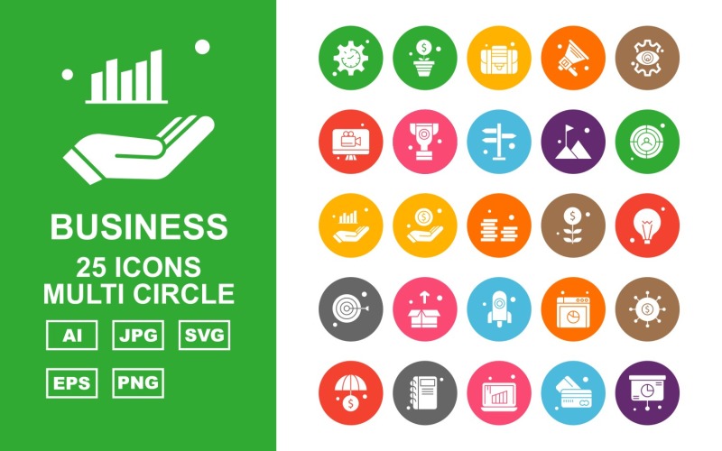 Download Набор иконок "25 Premium Business Multi Circle Icon Set" / 25 Premium Business Multi Circle Icon Set - Набор иконок на тему business label,ship,bag,box,document,best offer,trolley,shop,gift,credit card,percentage,wallet,cart,basketicon,icons