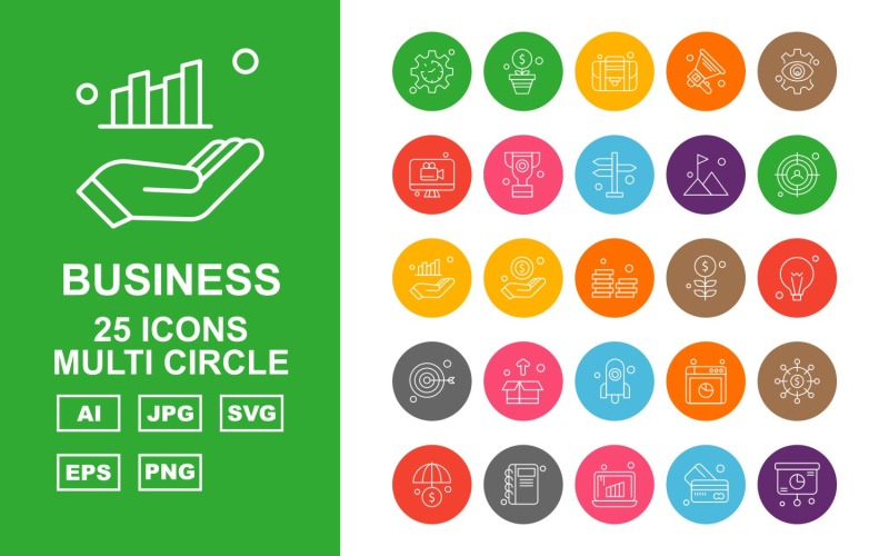 Download Набор иконок "25 Premium Business Multi Circle Icon Set" / 25 Premium Business Multi Circle Icon Set - Набор иконок на тему business label,ship,bag,box,document,best offer,trolley,shop,gift,credit card,percentage,wallet,cart,basketicon,icons