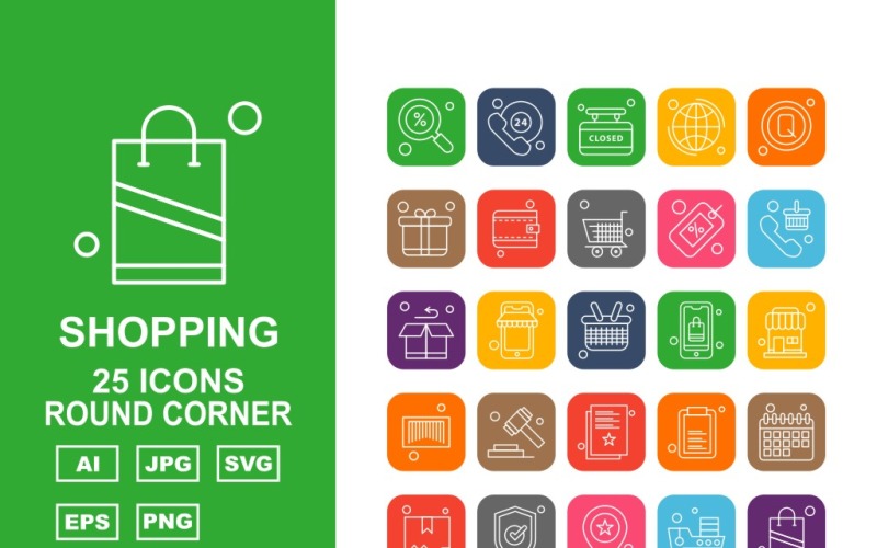Download Набор иконок "25 Premium Business Round Corner Icon Set" / 25 Premium Business Round Corner Icon Set - Набор иконок на тему business label,ship,bag,box,document,best offer,trolley,shop,gift,credit card,percentage,wallet,cart,basketicon,icons