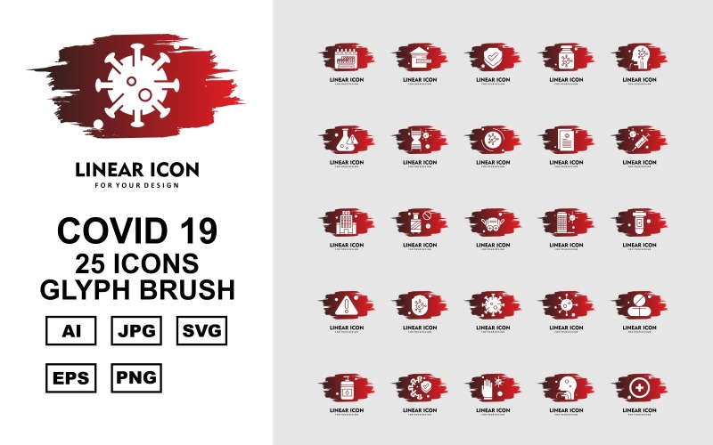 Download Набор иконок "25 Premium Covid 19 Glyph Brush Icon Set" / 25 Premium Covid 19 Glyph Brush Icon Set - Набор иконок на тему medical calendar,cylinder,corona virus,medicines,sanitizer,protect,glaves,person,add,home,shield,bottle,patient,research,dna,corona viru,icon,icons