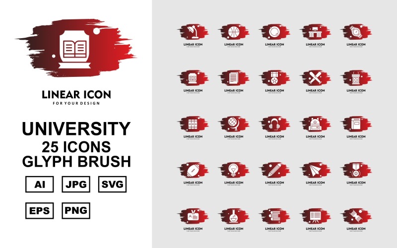 Download Набор иконок "25 Premium University Glyph Brush Icon Set" / 25 Premium University Glyph Brush Icon Set - Набор иконок на тему sports towel,globle,email,award,id card,test tube,book,board,dna,ball,swimming tube,office,hand watch,document,sport,rugby,icon,icons