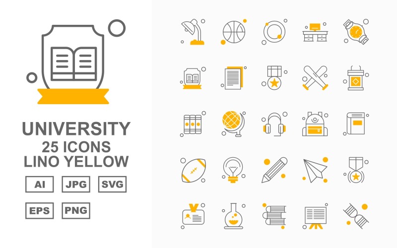 Download Набор иконок "25 Premium University Lino Yellow Icon Set" / 25 Premium University Lino Yellow Icon Set - Набор иконок на тему sports towel,globle,email,award,id card,test tube,book,board,dna,ball,swimming tube,office,hand watch,document,sport,rugby,icon,icons