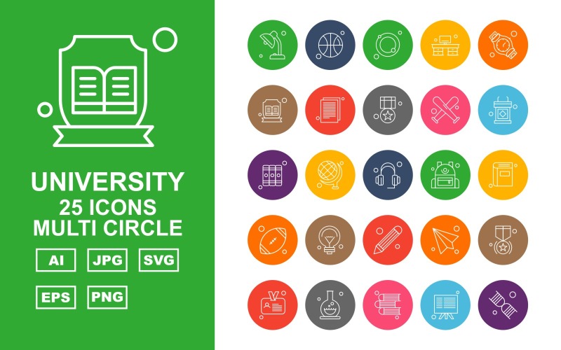Download Набор иконок "25 Premium University Multi Circle Icon Set" / 25 Premium University Multi Circle Icon Set - Набор иконок на тему sports towel,globle,email,award,id card,test tube,book,board,dna,ball,swimming tube,office,hand watch,document,sport,rugby,icon,icons