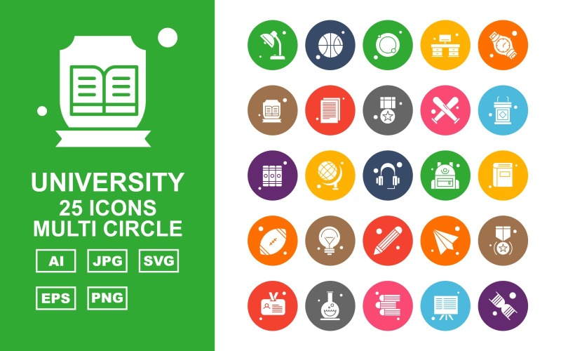Download Набор иконок "25 Premium University Multi Circle Icon Set" / 25 Premium University Multi Circle Icon Set - Набор иконок на тему sports towel,globle,email,award,id card,test tube,book,board,dna,ball,swimming tube,office,hand watch,document,sport,rugby,icon,icons