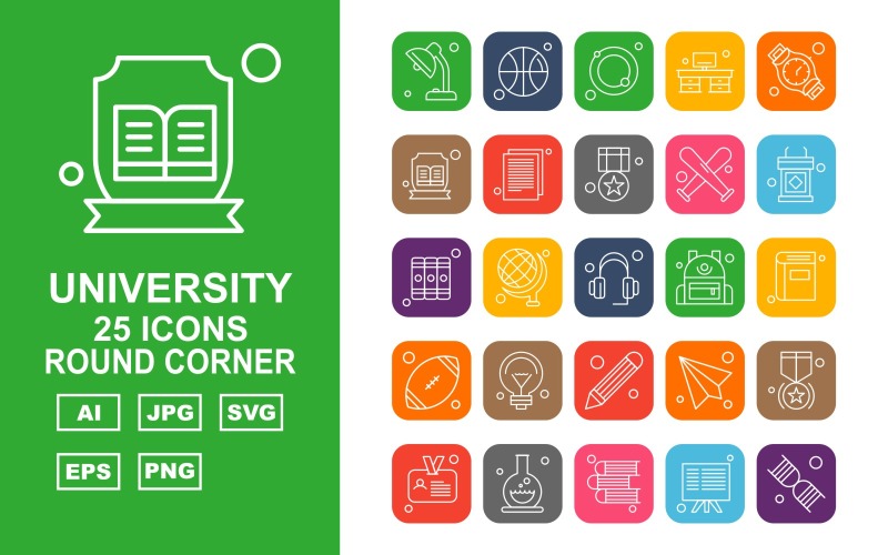 25 Premium University Round Corner Icon Set