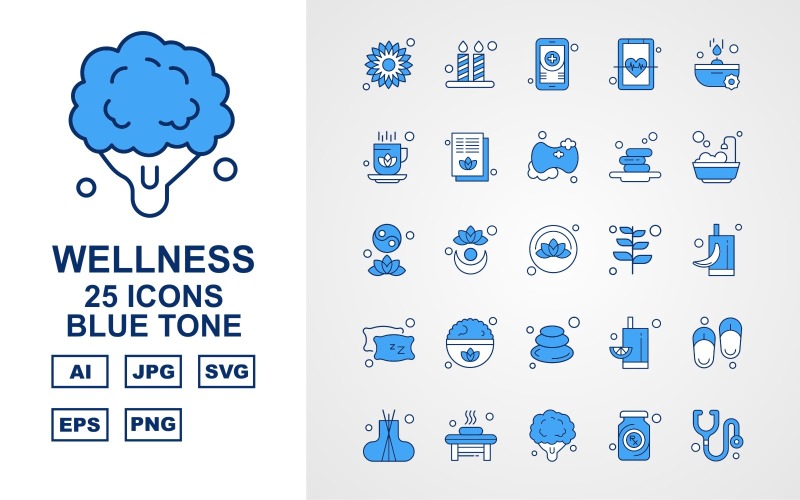 Download Набор иконок "25 Premium Wellness Blue Tone Icon Set" / 25 Premium Wellness Blue Tone Icon Set - Набор иконок на тему nature flower,plant,juice,slippers,incense,bathroom,broccoli,bottle,stethoscope,candle,mobile,heart,soap,cup,document,leaf,icon,icons