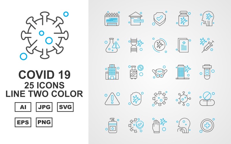 Sada 25 barevných ikon Covid 19 Line Two Color Icon